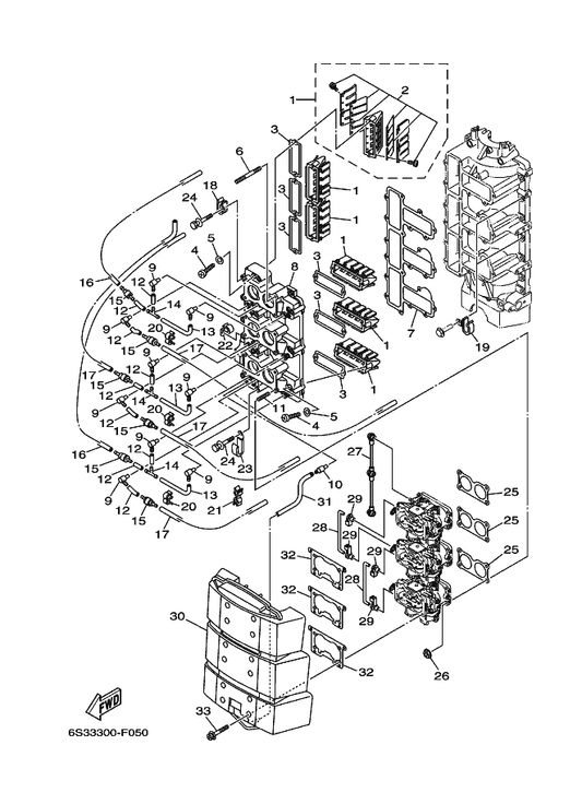 Yamaha 90465-08021 Clamp — shown on the Intake parts diagram