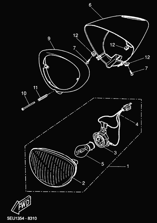 Yamaha 90157-04X01 Screw, Pan Head — shown on the Headlight parts diagram