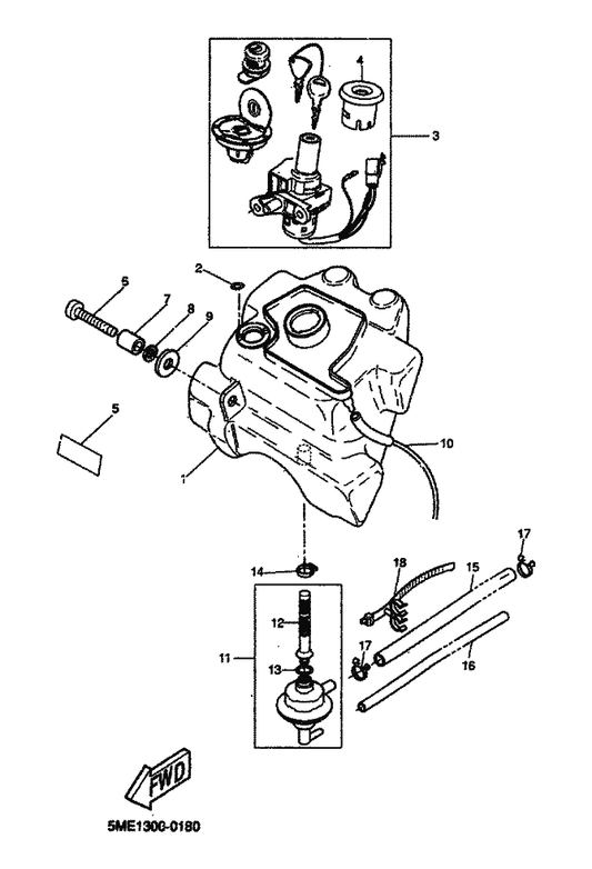 Yamaha 4SB-F4312-51 Pipe 2 — shown on the Fuel Tank parts diagram