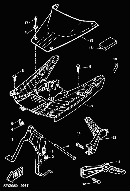 Yamaha 5FX-F7111-02 Stand, Main — shown on the Stand & Footrest parts diagram