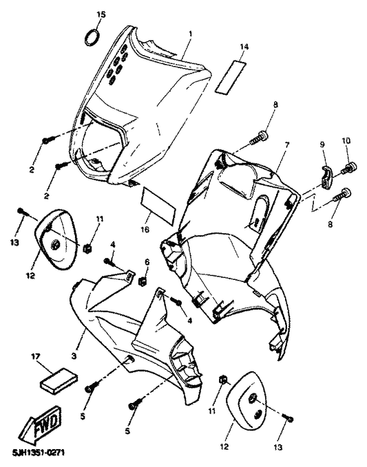 Yamaha 5JH-F8371-00 Damper — shown on the Leg Shield parts diagram