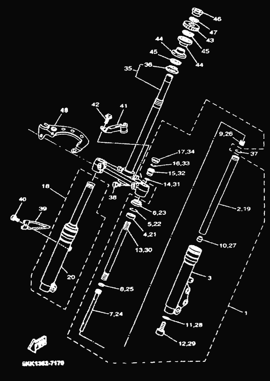 Yamaha 9582L-10030 Bolt, Flange — shown on the Front Fork parts diagram