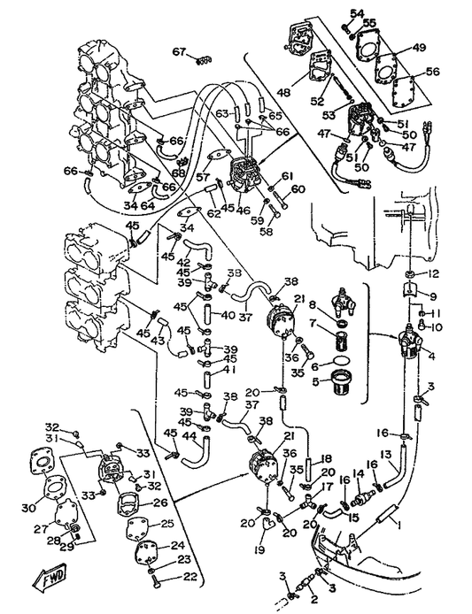 Yamaha 90464-07M20 Bride — shown on the Fuel 1 parts diagram