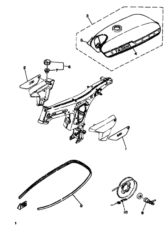 Yamaha 1Y1-21770-01 Oil Tank Cap Assy — shown on the Chassis 1 parts diagram