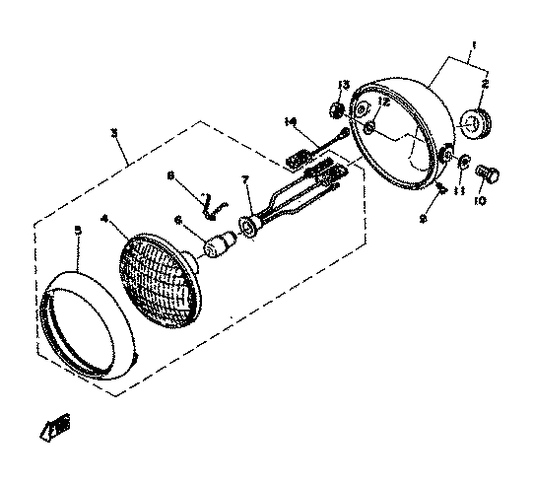 Yamaha 150-84153-00 . Grommet, Wireherness — shown on the Headlight parts diagram