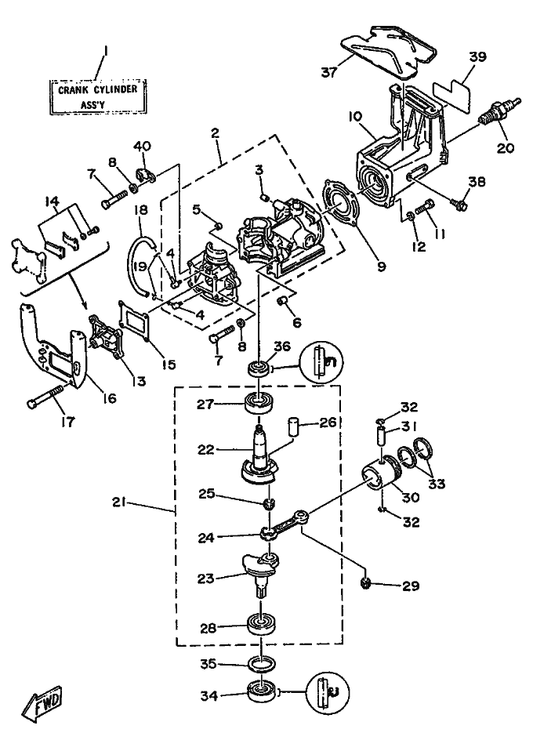 Yamaha 93310-210M0 Bearing — shown on the Cylinder & Crankcase parts diagram