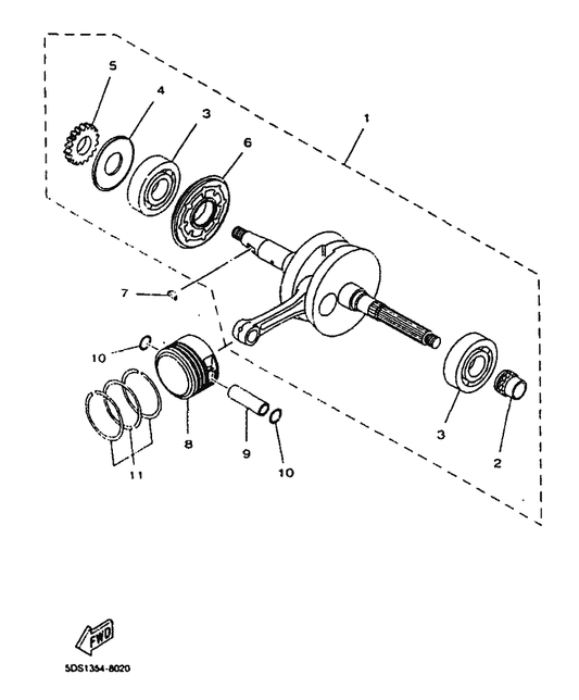 Yamaha 5DS-11636-00 Piston (0.50Mm O/S) — shown on the Crankshaft & Piston parts diagram