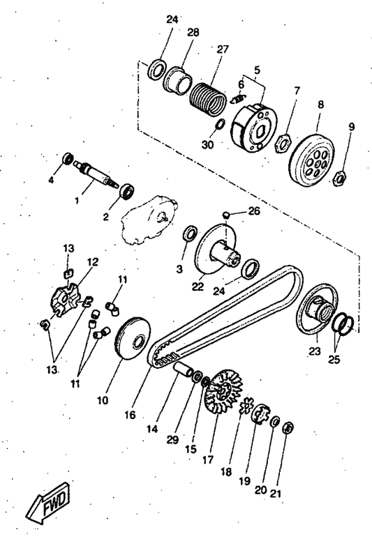 Yamaha 5BR-E7671-00 Secondary Sliding Sheave — shown on the Clutch parts diagram