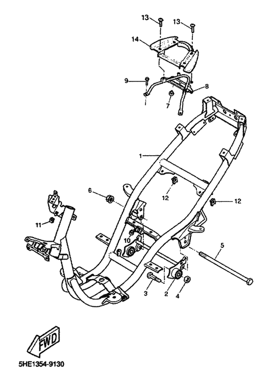 Yamaha 5G3-21481-00 Bolt, Engine Mounting 1 — shown on the Frame parts diagram