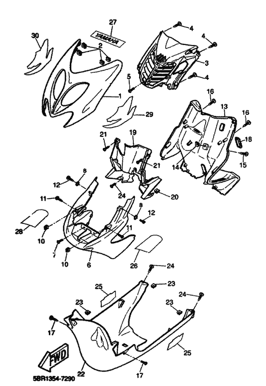 Yamaha 3WV-F8349-10 Cap — shown on the Leg Shield parts diagram