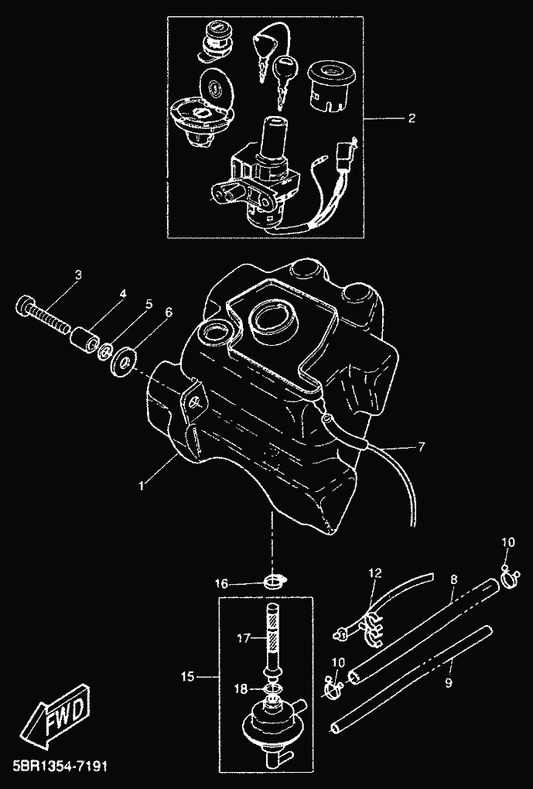 Yamaha 4SB-F4312-11 Pipe 2 — shown on the Fuel Tank parts diagram