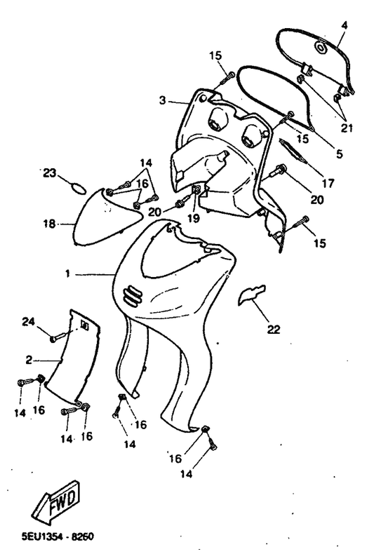 Yamaha 5EU-F835U-00 Panel 1 — shown on the Leg Shield parts diagram