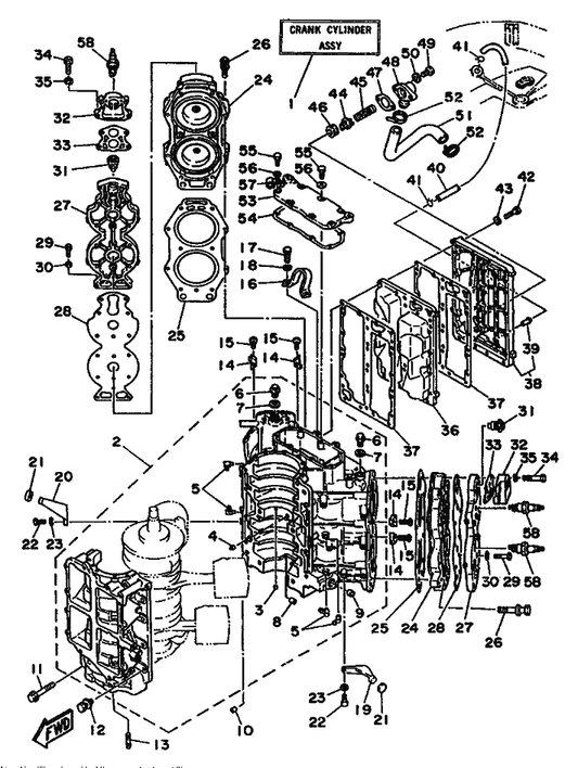Yamaha 98580-04016 . Screw, Pan Head — shown on the Cylinder & Crankcase parts diagram