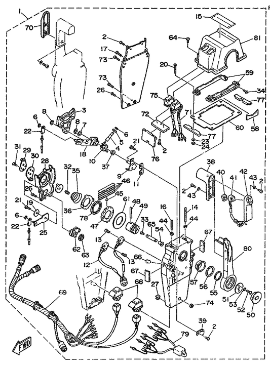 Yamaha 98780-06020 . Screw, Flat Head — shown on the Remote Control Assy 3 parts diagram