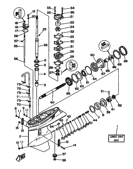 Yamaha 99001-06600 . Circlip — shown on the Lower Casing & Drive 1 parts diagram