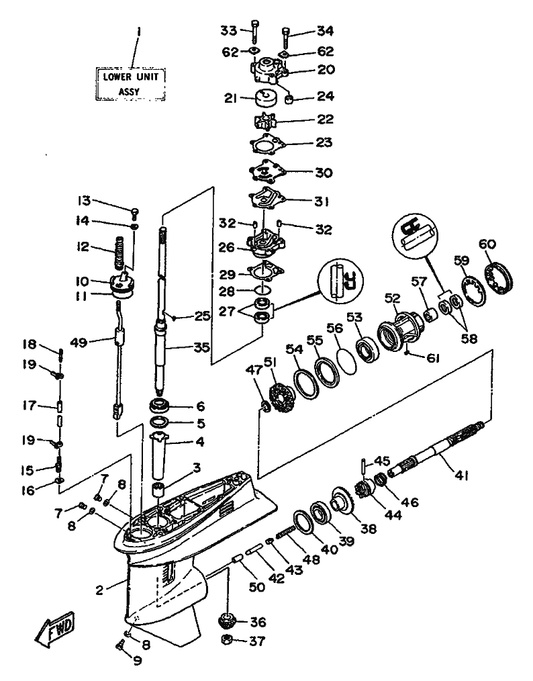 Yamaha 93306-00702 . Bearing — shown on the Lower Casing & Drive parts diagram
