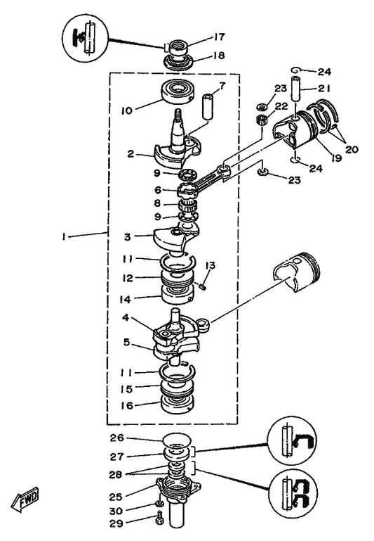 Yamaha 93450-15023 Circlip — shown on the Crankshaft & Piston parts diagram