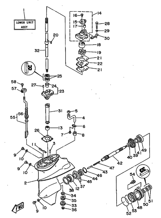 Yamaha 93306-00519 . Bearing — shown on the Lower Casing & Drive parts diagram