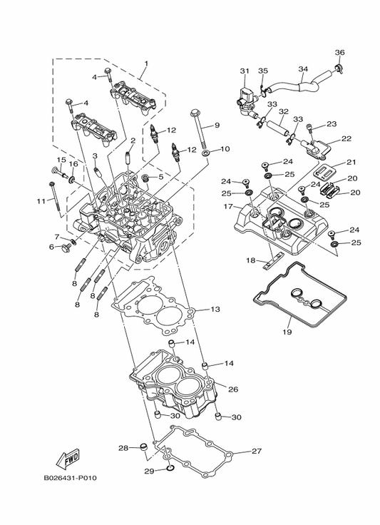 Yamaha 2MS-E1181-00 Gasket, Cylinder Head 1 — shown on the Cylinder Head parts diagram