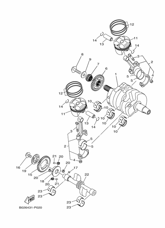 Yamaha 2MS-E1631-00 Piston (Std) — shown on the Crankshaft & Piston parts diagram