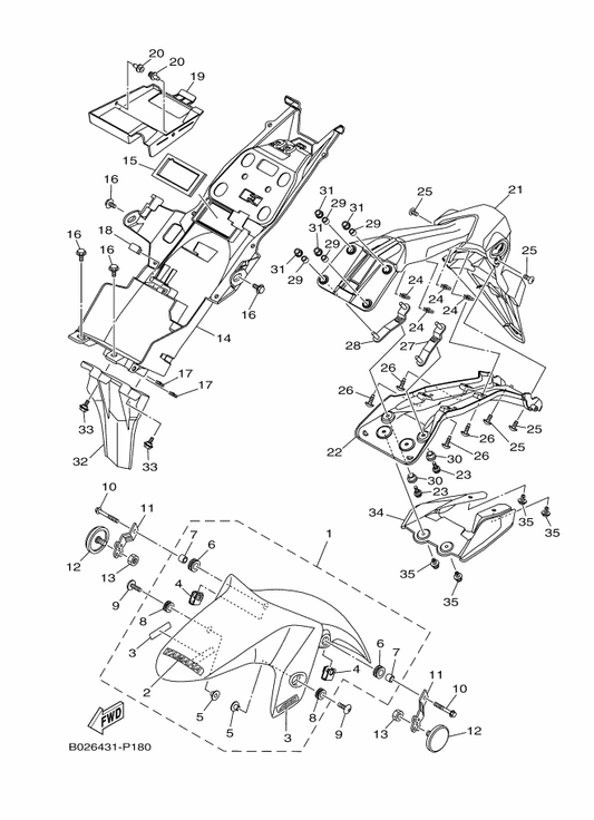Yamaha 2WD-F1569-00 . Graphic 1 — shown on the Fender parts diagram