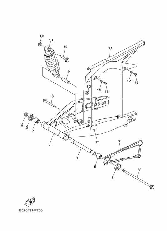 Yamaha 1WD-F2210-00 Shock Absorber Assy, Rear — shown on the Rear Arm & Suspension parts diagram