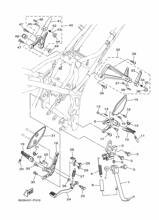 Yamaha 1WD-F7321-10 Bracket, Side Stand — shown on the Stand & Footrest parts diagram