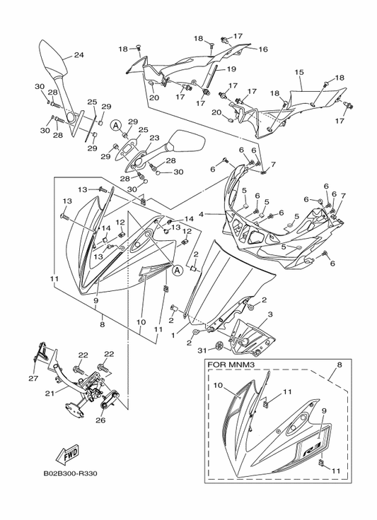 Yamaha 1WD-XF83F-10-P4 Body Cowling Sub Assy — shown on the Windshield parts diagram