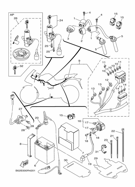 Yamaha B02-H2590-00 Wire Harness Assy — shown on the Electrical 1 parts diagram