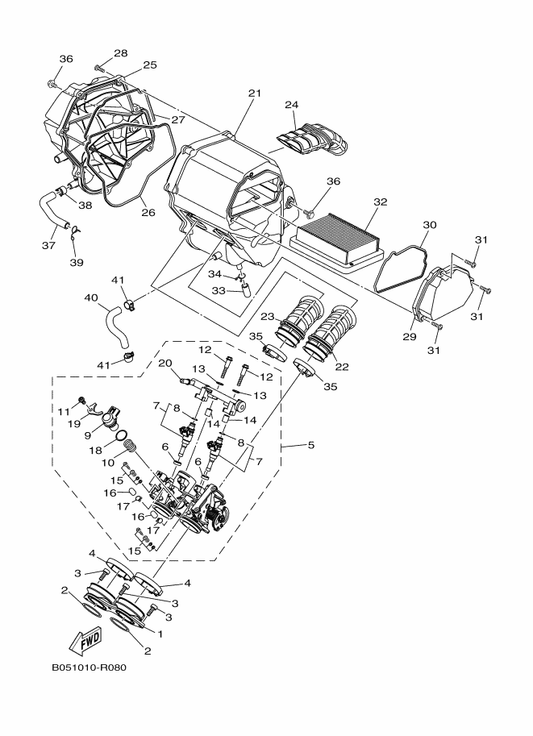 Yamaha 1WD-E4437-00 Duct — shown on the Intake parts diagram