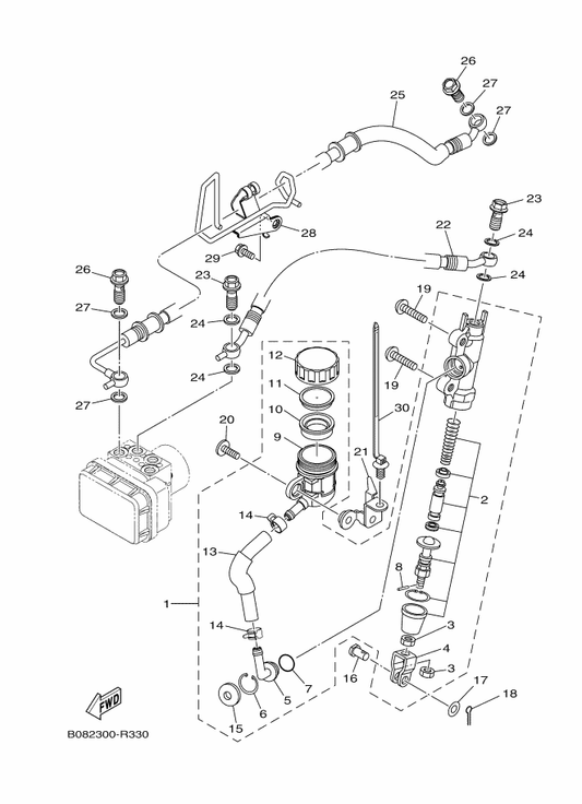 Yamaha 90111-06121 Bolt, Hexagon Socket Button — shown on the Rear Master Cylinder parts diagram