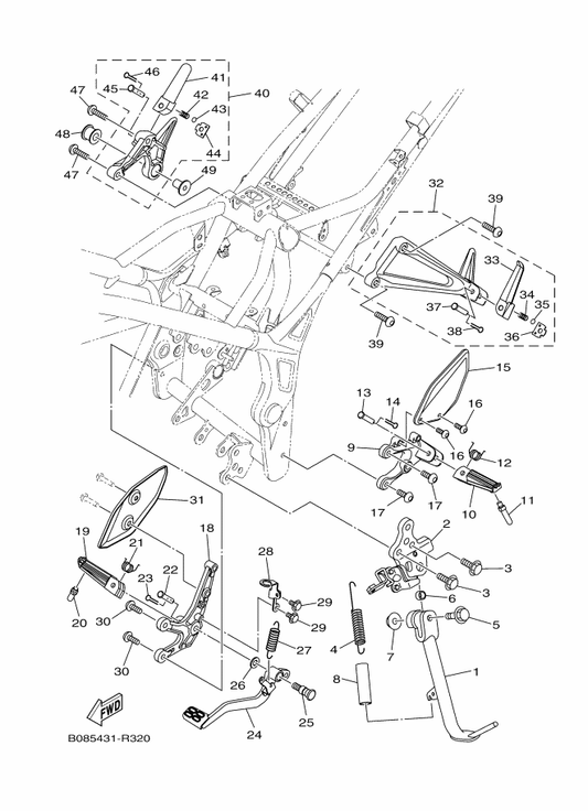 Yamaha 1WD-F144G-00 Stay, Stop Switch — shown on the Stand & Footrest parts diagram