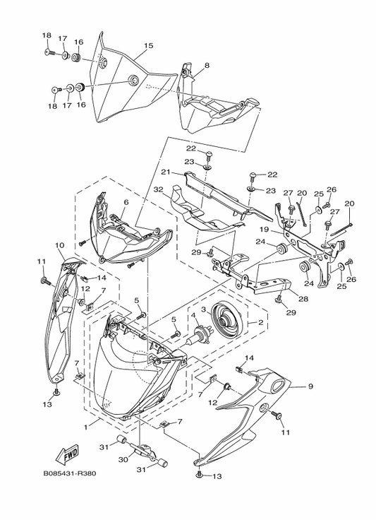 Yamaha 1WS-84527-00 Damper — shown on the Headlight parts diagram