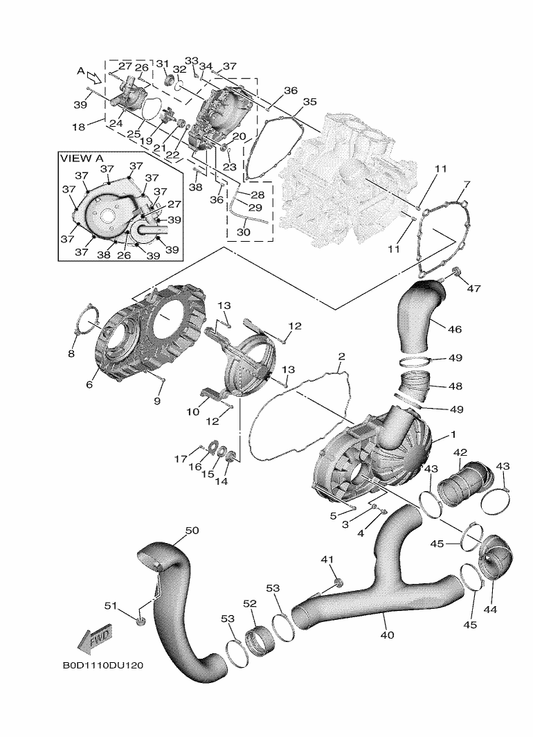 Yamaha B4D-E2422-00 . Cover, Housing — shown on the Crankcase Cover 1 parts diagram