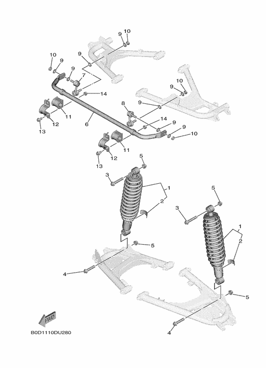 Yamaha B0D-F2200-00 Shock Absorber Assy, Rear — shown on the Rear Suspension parts diagram