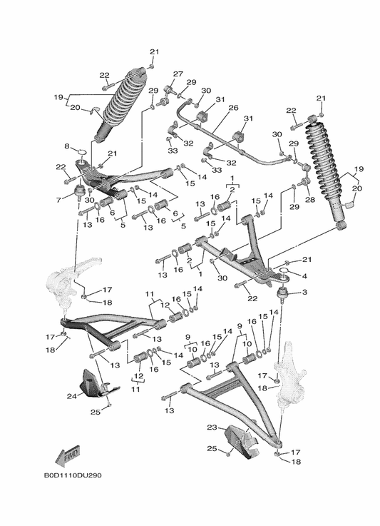 Yamaha B0D-F3390-00 Shock Absorber Assy 2 — shown on the Front Suspension & Wheel parts diagram
