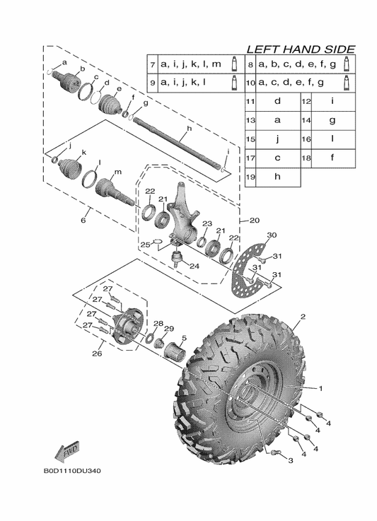 Yamaha BG4-2518E-00 . Shaft — shown on the Front Wheel parts diagram