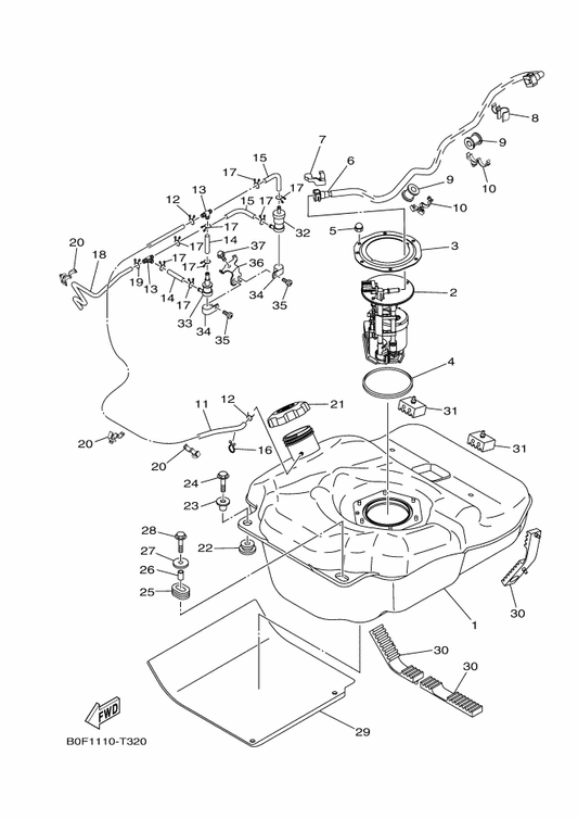 Yamaha 2HC-F510T-00 Tube — shown on the Fuel Tank parts diagram