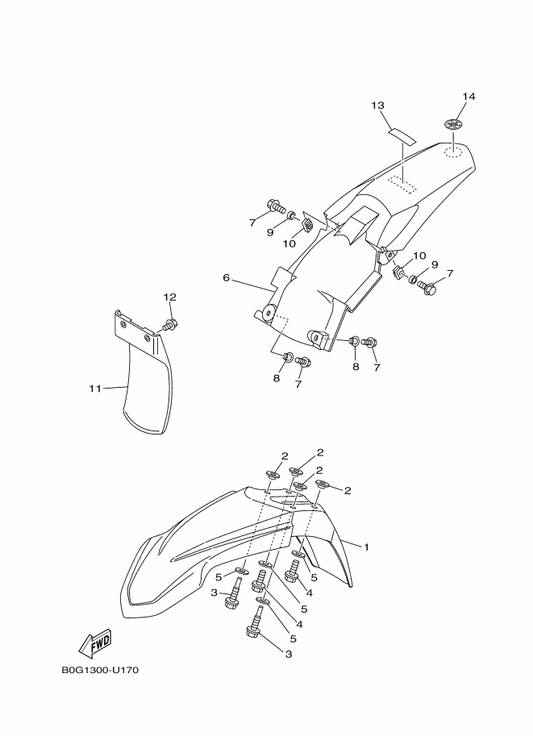 Yamaha 1SN-21510-00 Front Fender Comp. — shown on the Fender parts diagram