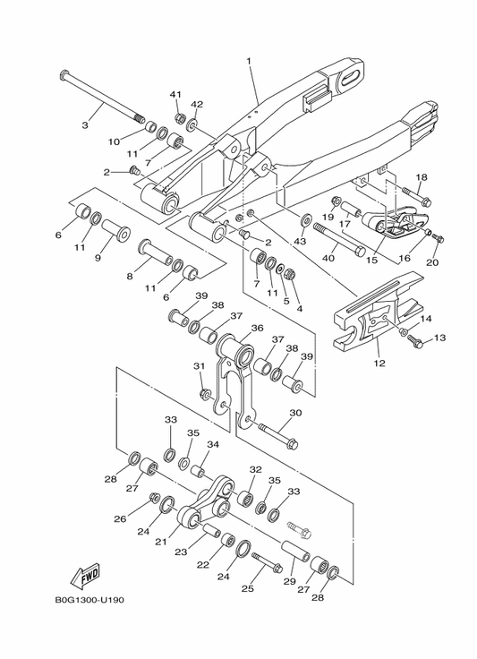 Yamaha B0G-22110-00 Rear Arm Comp. — shown on the Rear Arm parts diagram