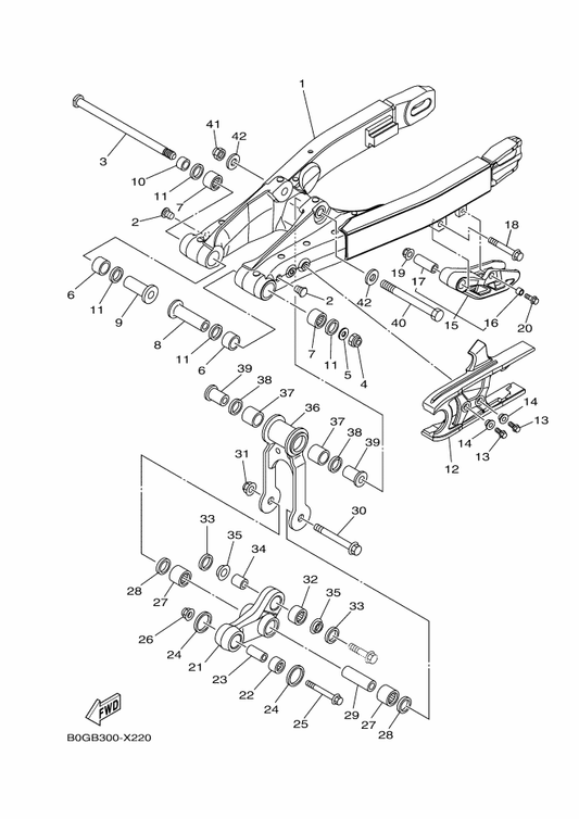 Yamaha B4B-22151-00 Seal, Guard — shown on the Rear Arm parts diagram