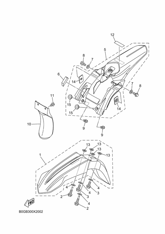 Yamaha 4ES-21642-01 Guard, Flap — shown on the Fender parts diagram
