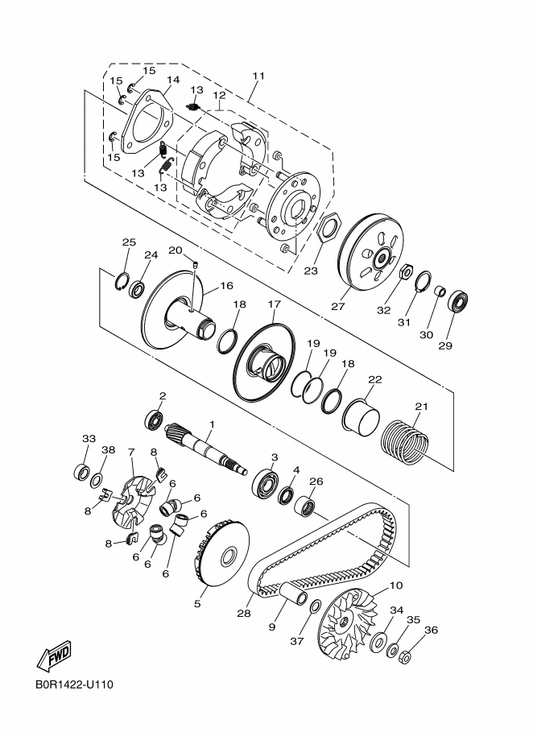 Yamaha 933A6-202Y0 Bearing — shown on the Clutch parts diagram