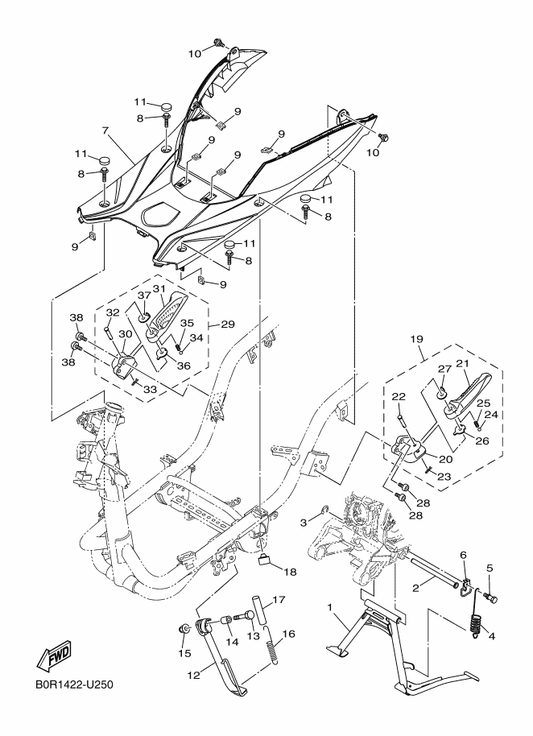 Yamaha 93501-04823 . Ball — shown on the Stand & Footrest parts diagram