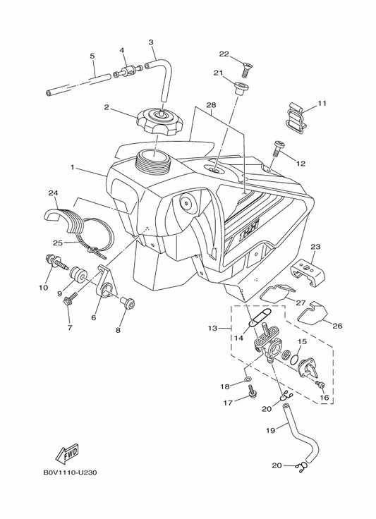 Yamaha B0V-24240-00 Graphic Set — shown on the Fuel Tank parts diagram