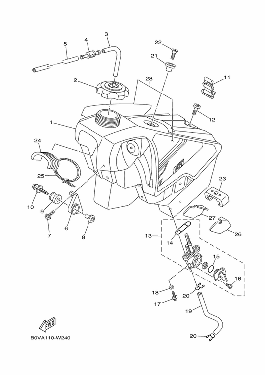 Yamaha 3JD-24500-20 Fuel Cock Assy 1 — shown on the Fuel Tank parts diagram