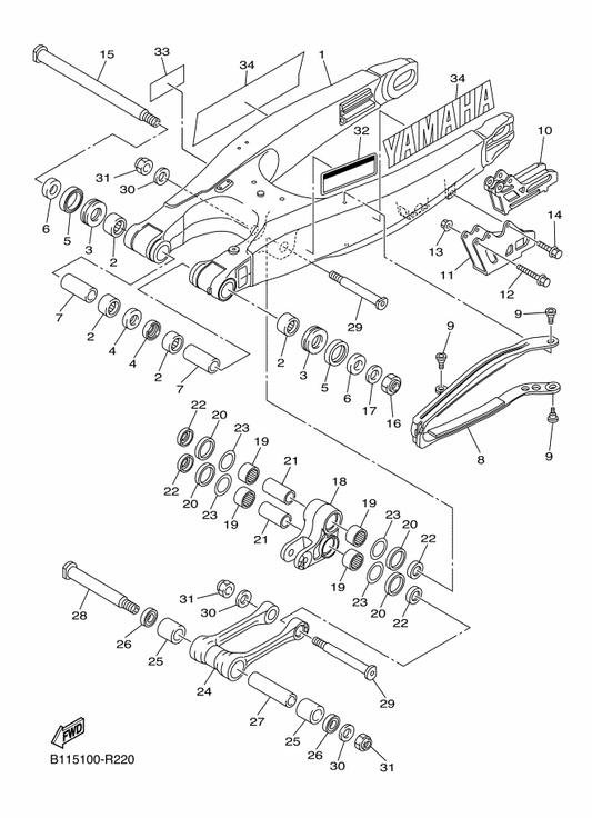 Yamaha 90387-17016 Collar — shown on the Rear Arm parts diagram