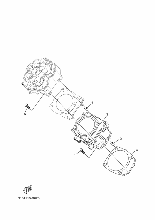 Yamaha 2MB-E5182-00 Pin, Dowel — shown on the Cylinder parts diagram