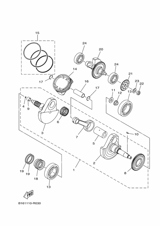 Yamaha 2MB-E1545-00 Key, Woodruff — shown on the Crankshaft & Piston parts diagram