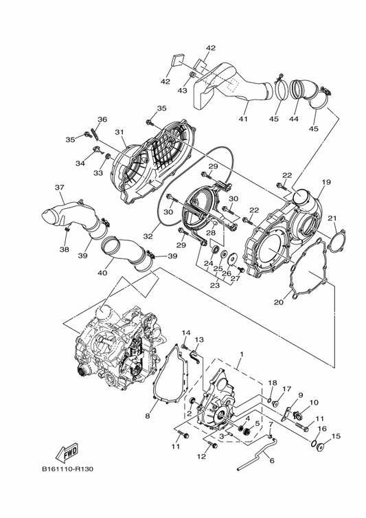 Yamaha B16-H1128-00 Clamp — shown on the Crankcase Cover 1 parts diagram